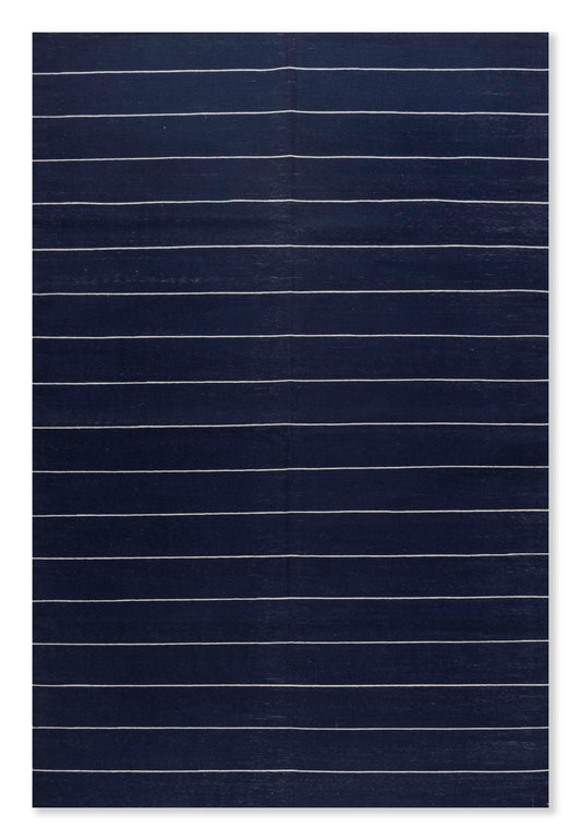 Navy Minimalist Striped Cotton Rug