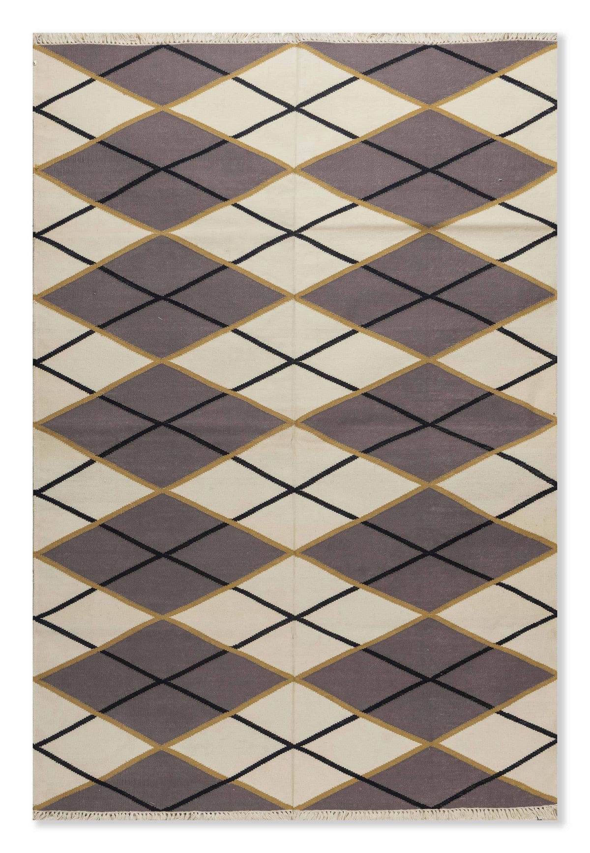 Beige Geometric Cotton Rug