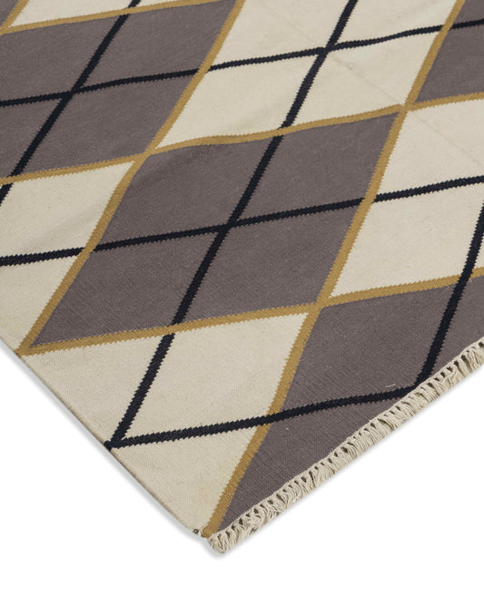 Beige Geometric Cotton Rug