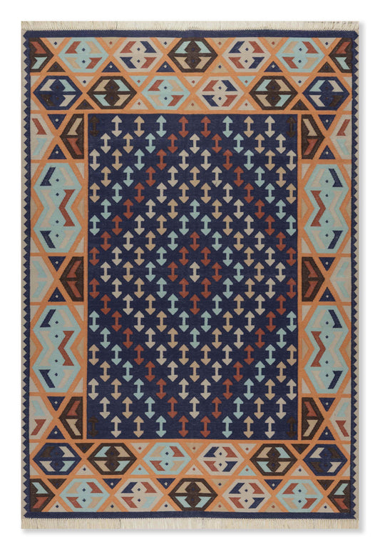 Geometrical Flat Woven Kilim Style Cotton Rug