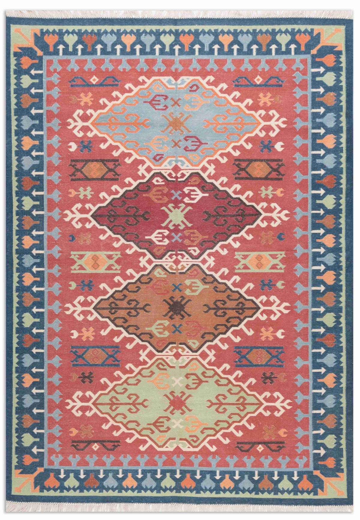 Geometrical Flat Woven Kilim Style Cotton Rug