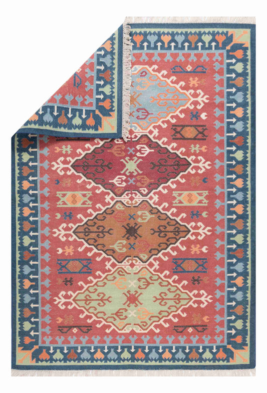 Geometrical Flat Woven Kilim Style Cotton Rug