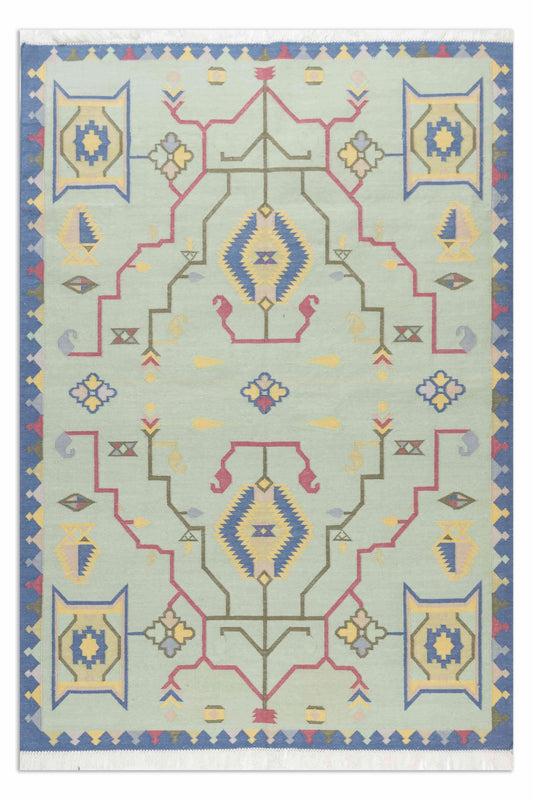 Geometrical Flat Woven Kilim Style Cotton Rug