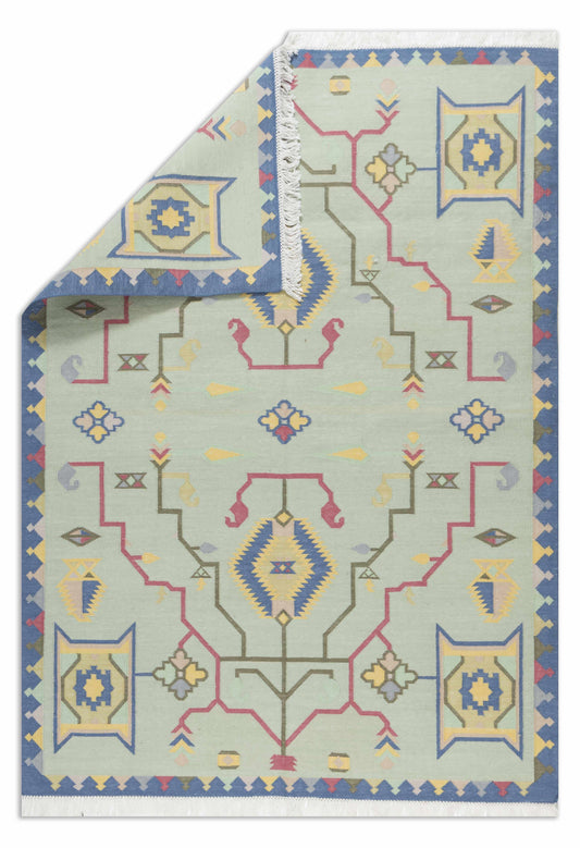 Geometrical Flat Woven Kilim Style Cotton Rug