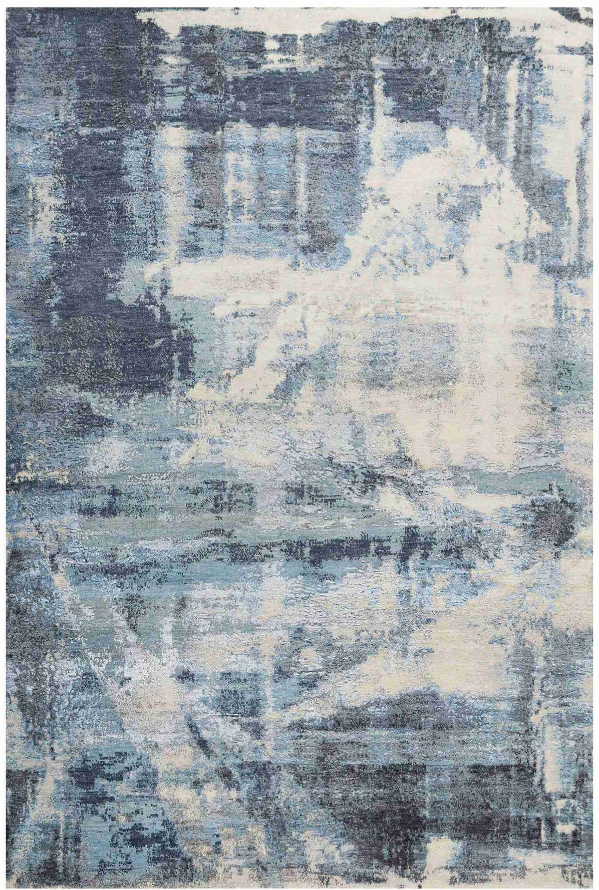 Ethereal Blue  Modern Style Hand Knotted Wool Viscose Carpet