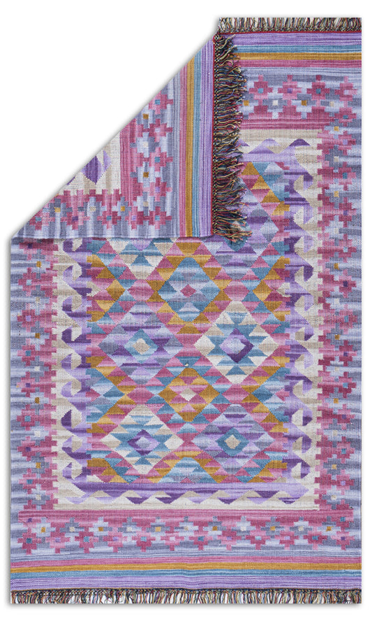 Geometrical Flat Woven Kilim Style Wool Rug