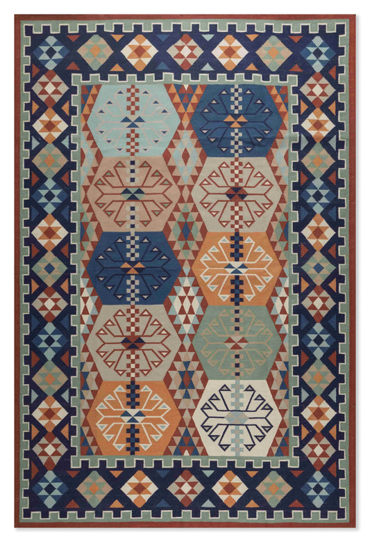 Geometrical Flat Woven Kilim Style Cotton Rug