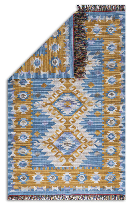 Geometrical Flat Woven Kilim Style Wool Rug