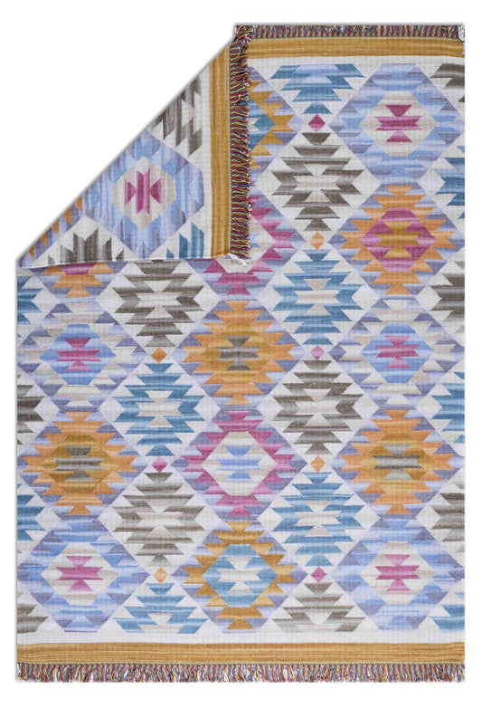 Geometrical Flat Woven Kilim Style Wool Rug