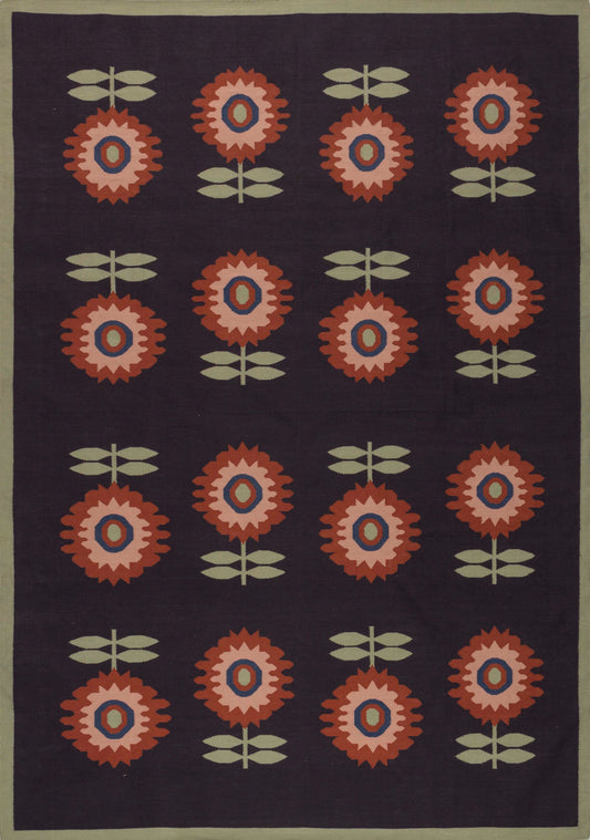 Modern Flower Style Flat Woven Cotton Rug