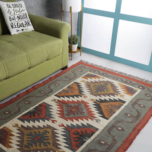 Kilim Style Hand Woven Jute Rug