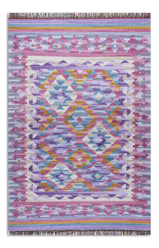 Geometrical Flat Woven Kilim Style Wool Rug