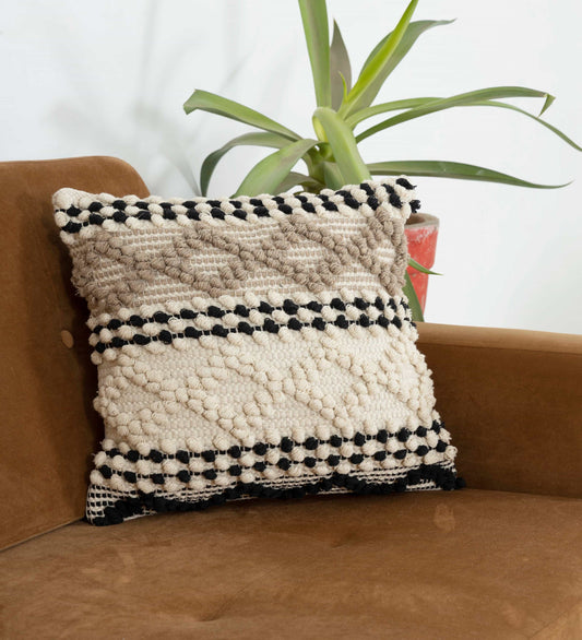 BOHO STYLE COTTON BEIGE HAND WOVEN CUSHION