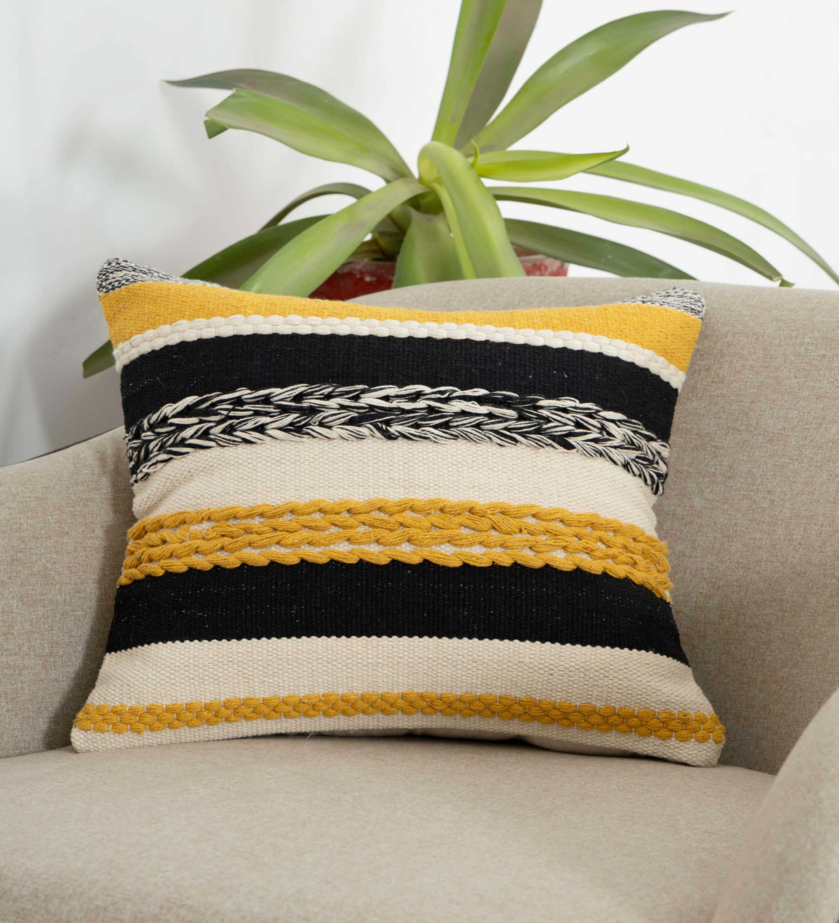 BOHO STYLE COTTON YELLOW HAND WOVEN CUSHION