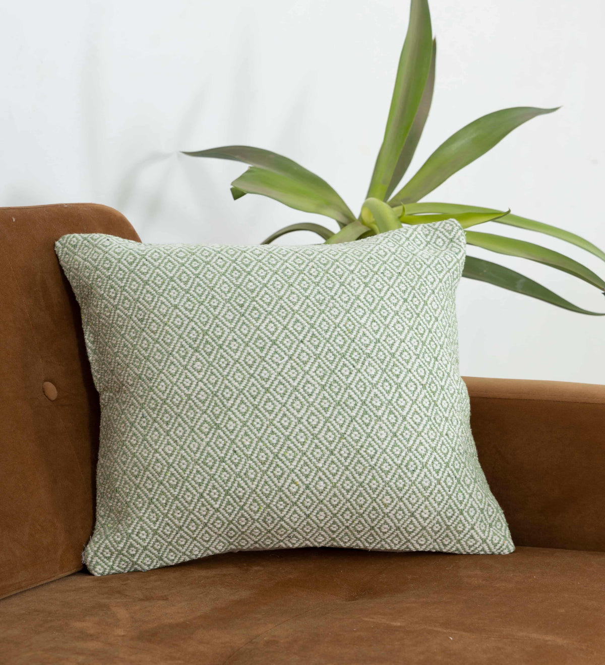 BOHO STYLE COTTON GREEN HAND WOVEN CUSHION