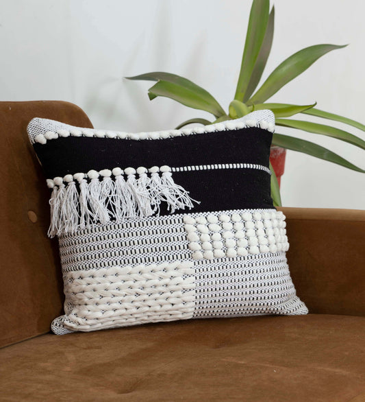 BOHO STYLE COTTON GREY  HAND WOVEN CUSHION