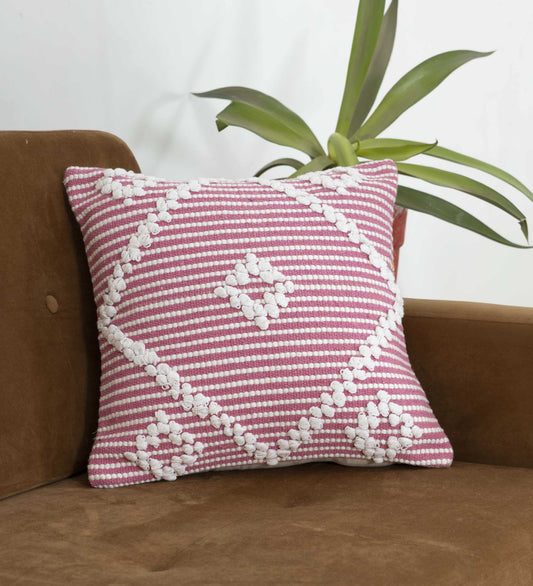 BOHO STYLE COTTON PINK HAND WOVEN CUSHION