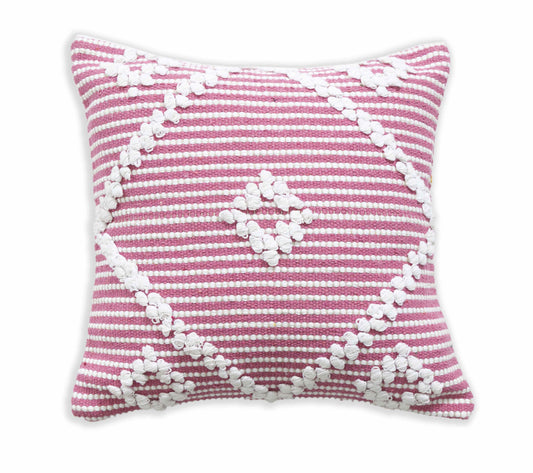 BOHO STYLE COTTON PINK HAND WOVEN CUSHION