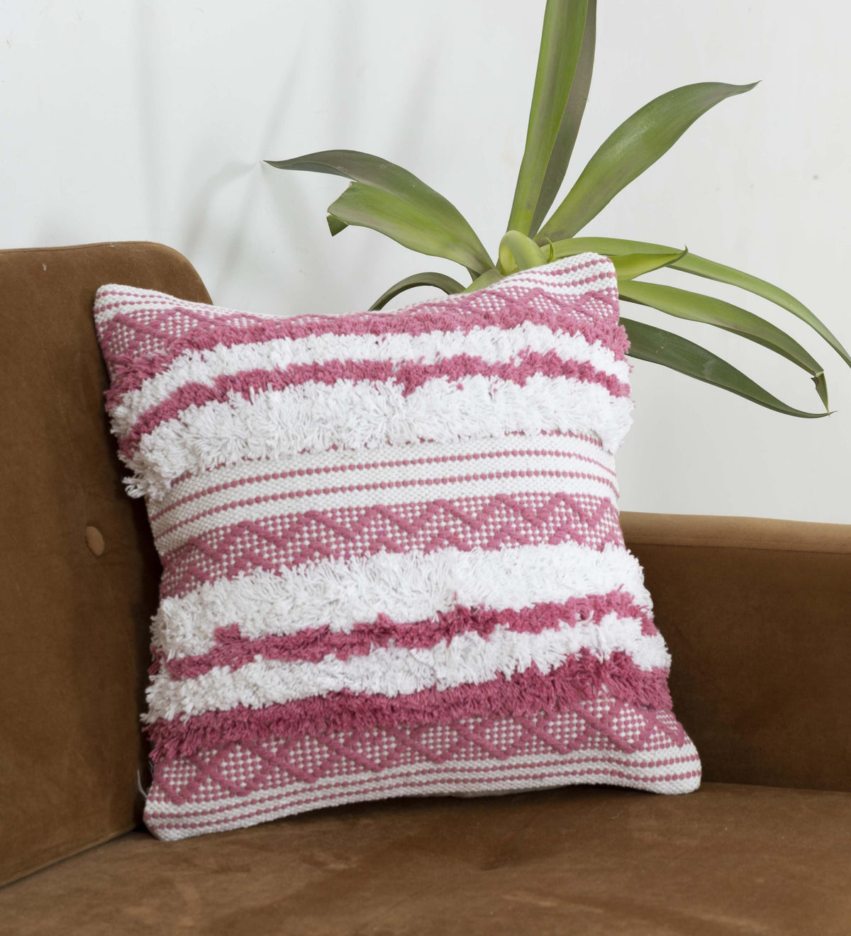 BOHO STYLE COTTON PINK HAND WOVEN CUSHION