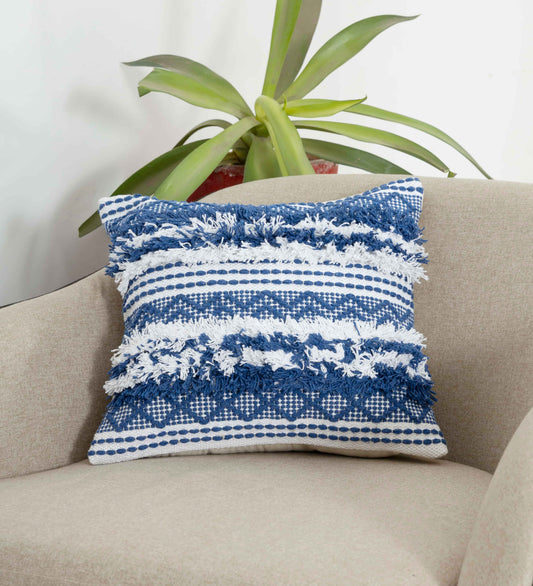 BOHO STYLE COTTON BLUE HAND WOVEN CUSHION