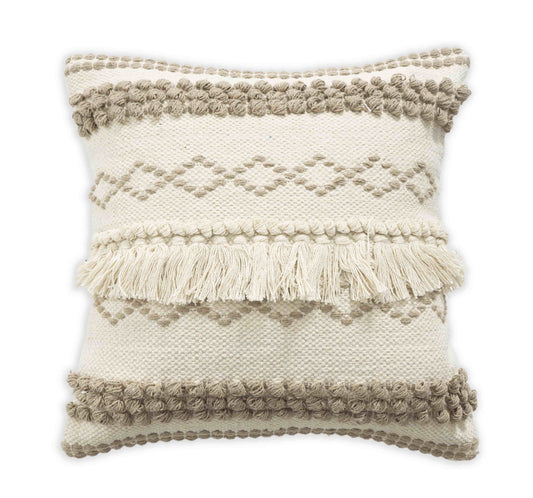 BOHO STYLE COTTON  BEIGE HAND WOVEN CUSHION